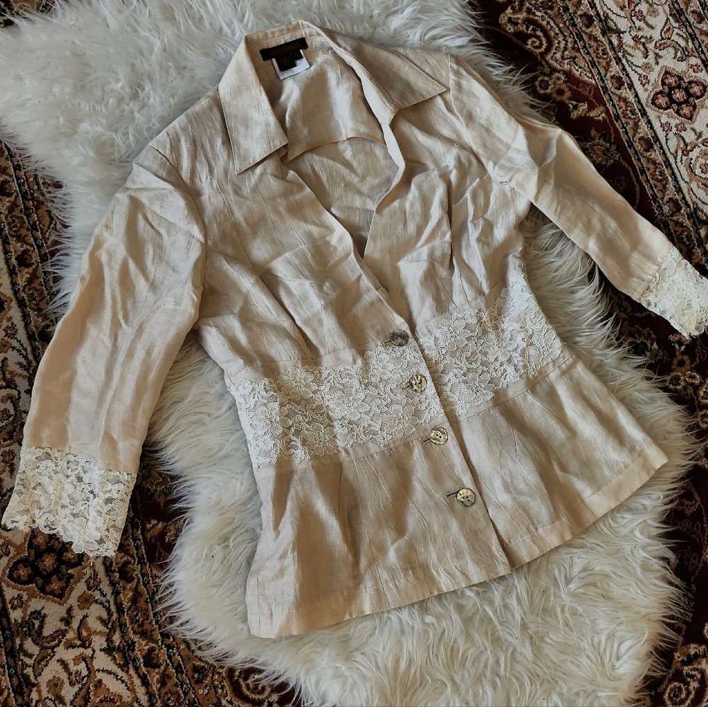 Simon Chang Beige Lace-Accent Women's Blazer